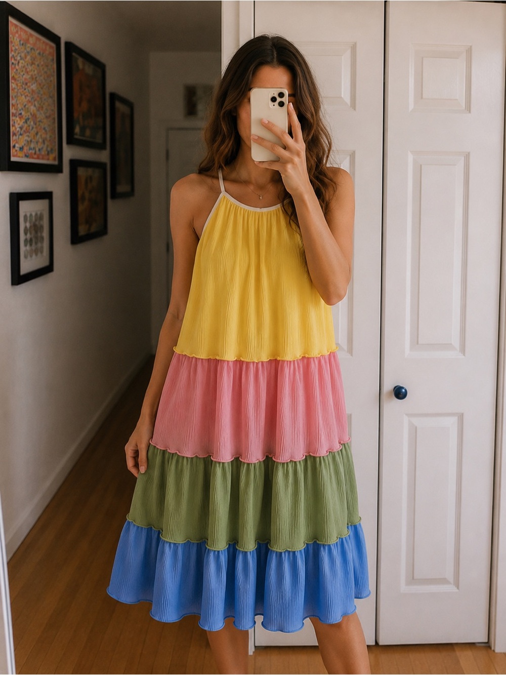 Tiered Colorblock Pleated Boho Sleeveless Sundress